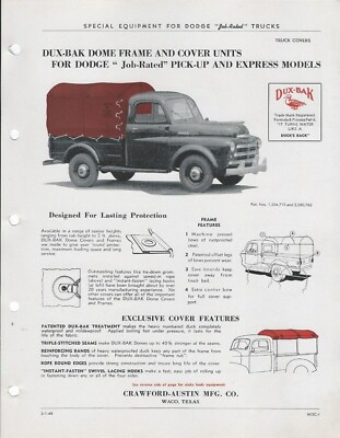 Truck Data Sheet - Dux-Bak - Dome Frame Cover for Dodge c1948 Brochure (T3031)