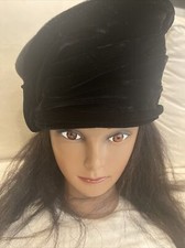 ERIC JAVITS Wool Felt Hat Pillbox with Velour Velvet Trim Doeskin Felt Bollman