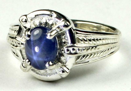 925 Sterling Silver Ladies Ring, Natural Blue Star Sapphire, SR284 - Picture 2 of 4