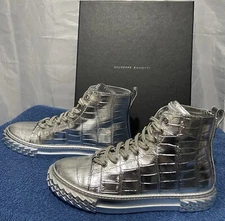 Giuseppe Zanotti Metallic Silver Blabber Croc Embossed Hi-Top Sneakers US 10 NWB