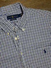 Polo Ralph Lauren Mens Large Blue Black Seersucker Check Plaid Classic Untucked