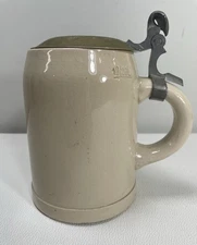 German Beer Stein Plain 1934 Earthenware Lidded 10/20L Stoneware Artist Mark