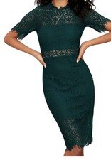 Lulu's Remarkable Forest Green Lace Short Sleeve High Neck Dress Size S