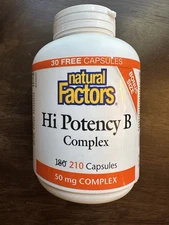 Natural Factors - Hi Potency B Complex, 210 caps Bonus Size. 2027 Expiration