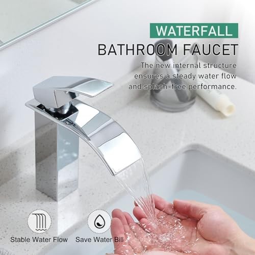 Bathroom Faucets Waterfall Regular version: 7.5 inches in height Chrome - Picture 3 of 7