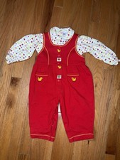 VINTAGE 90'S BUSTER BROWN 2-PIECE SET Overalls Romper Farm Animals 24 Months D