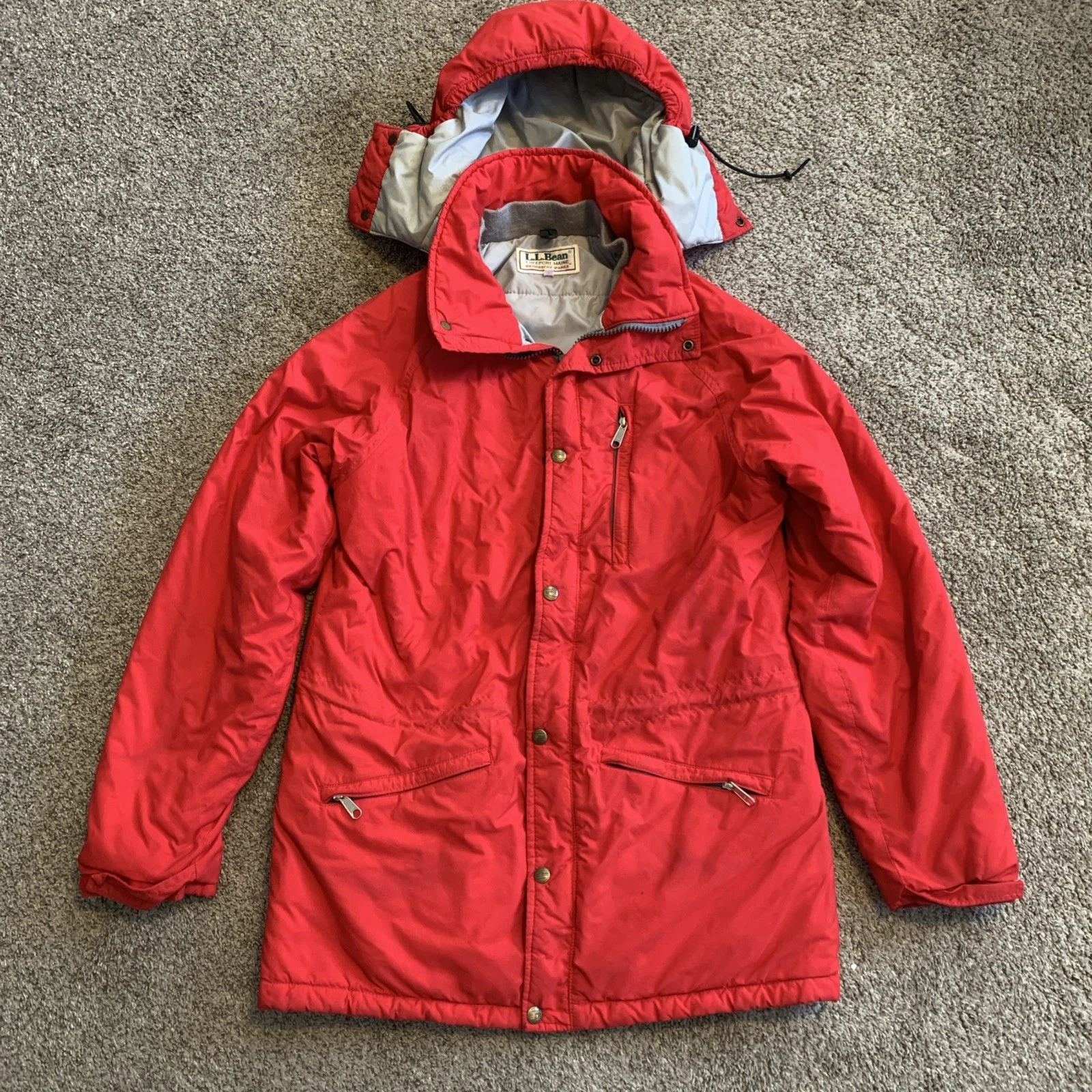 L.L. Bean Penobscot Parka Red Nylon Hooded Insulated Jacket Vintage Men’s Medium