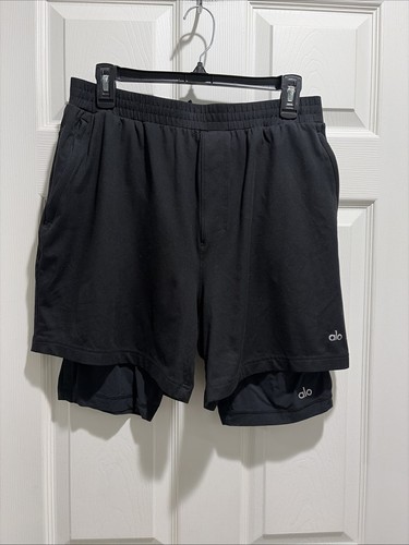 ALO Yoga Men's Conquer React 2-in-1 Lined Performance Shorts XL Black