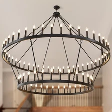 80-Inch Black 2 Tier Wagon Wheel Chandelier, 80-Light Double Tier Extra Large...