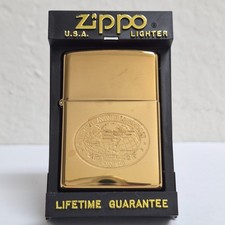 Vintage Zippo Lighter USS Ronald Reagan CVN-76 Gold NOS 2001 Aircraft Carrier
