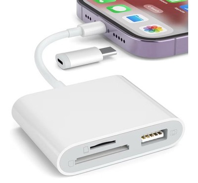 SD Card Reader iPhone Memory Card Reader w/USB Camera Adapter Plug/ Play Trail