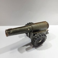 Vintage Cast Iron Toy Cannon Green Military Army Artillery Gun Rusty Wheels Toy