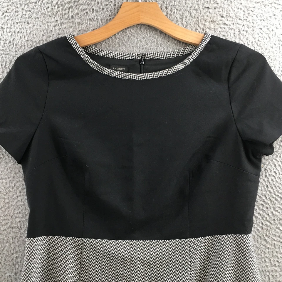 Vestido Vaina Talbots Mujer 14 Negro Gris Mezcla Lana Manga Corta Hasta la Rodilla Foto 3 de 4
