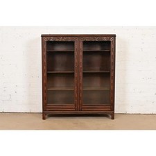 R. J. Horner Style Antique Victorian Carved Oak Bookcase Cabinet, Circa 1880s