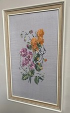 Vintage Framed Needlepoint Floral Flowers Framed 19?x 12?  Gallery Wall Art