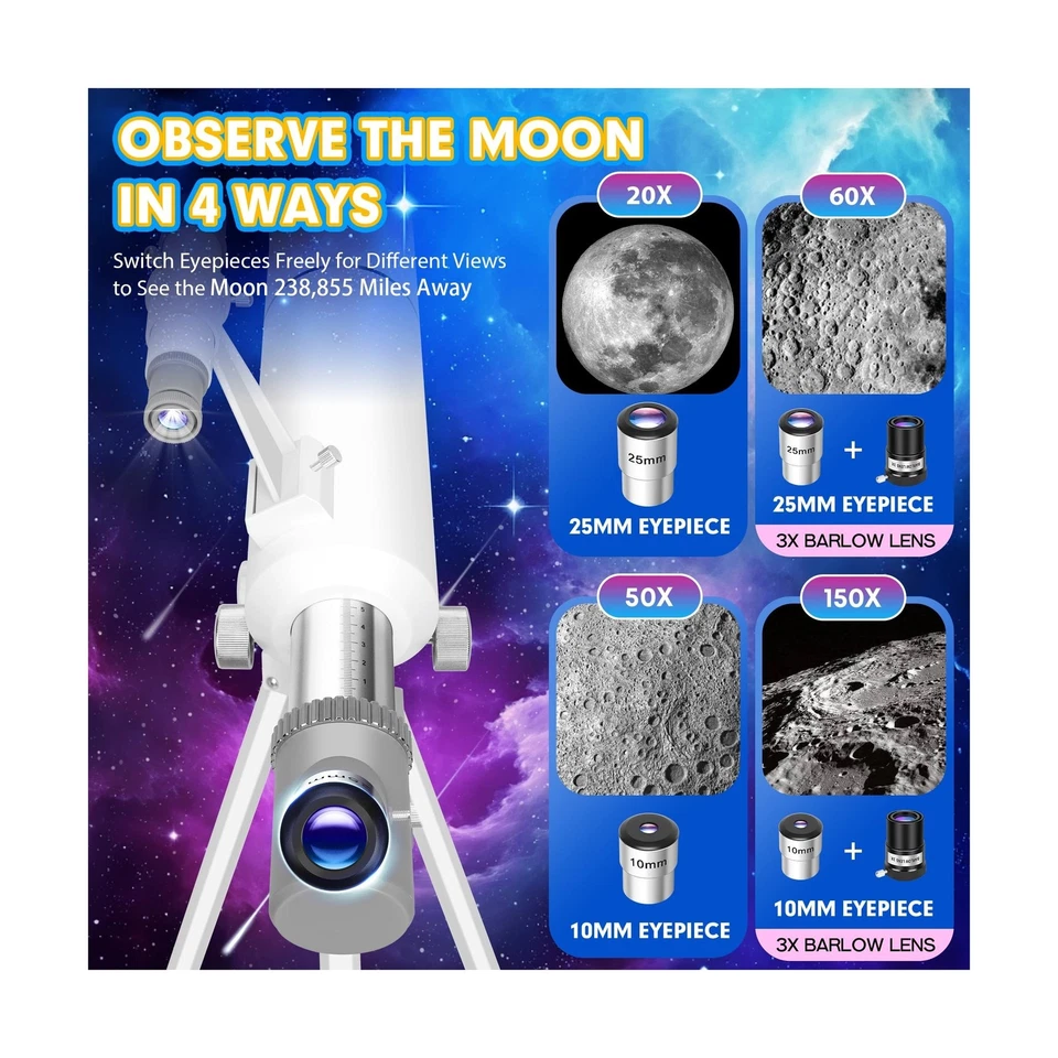 Hawkko Telescope for Adults & Kids – 80mm Aperture 500mm Telescopes for Ad - Image 4 of 4