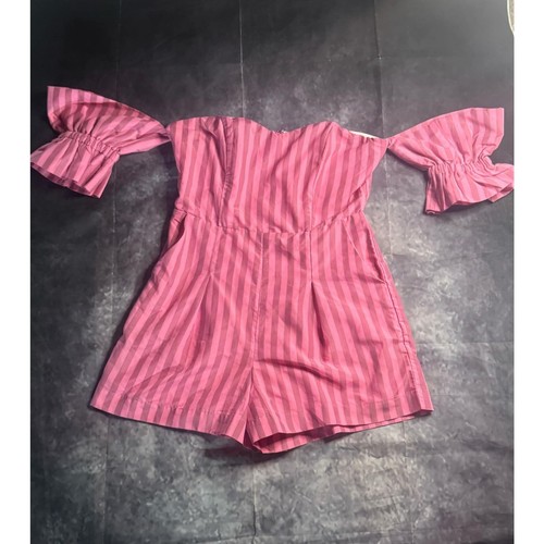 TCEC Women’s Striped Pink Romper Off The Shoulder Size Medium