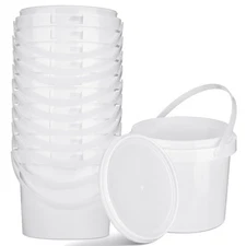 10 Pack White Plastic Bucket with Handle and Lid Food Storage Bucket Containe...