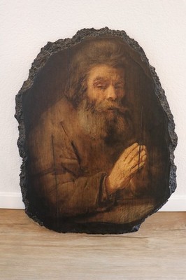  Old Man Praying  by Rembrandt Van Rijn On A Slate Stone Slab