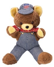 Vintage Union Pacific Railroad Plush Teddy Bear Overalls Cap Rushton 22" 1950s