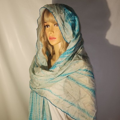 Blue White 100% Silk Bandhani Saree BatiK BLUE SHIBaRI HANDCRAFTED CHIFFon