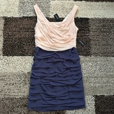 EXPRESS (Size 10) Light Pink Dark Blue Crepe Chiffon Ruched Dress Sleeveless