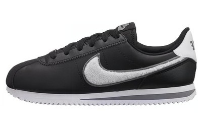 (Youth) Nike Cortez Basic Leather SE Chenille Swoosh - Black AA3496-002