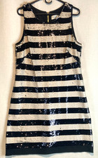 Eliza J Black And White Striped Sequined Dress Women's Size L (12-14) Sleeveless