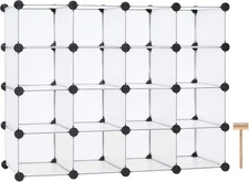 C&AHOME Plastic Shoe Rack,16-Cube Modular Shoes Large, Translucent White 