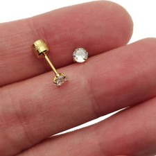 Genuine 18K Yellow Gold Filled 4mm Four-Claws Round Zircon Stud Post Earrings