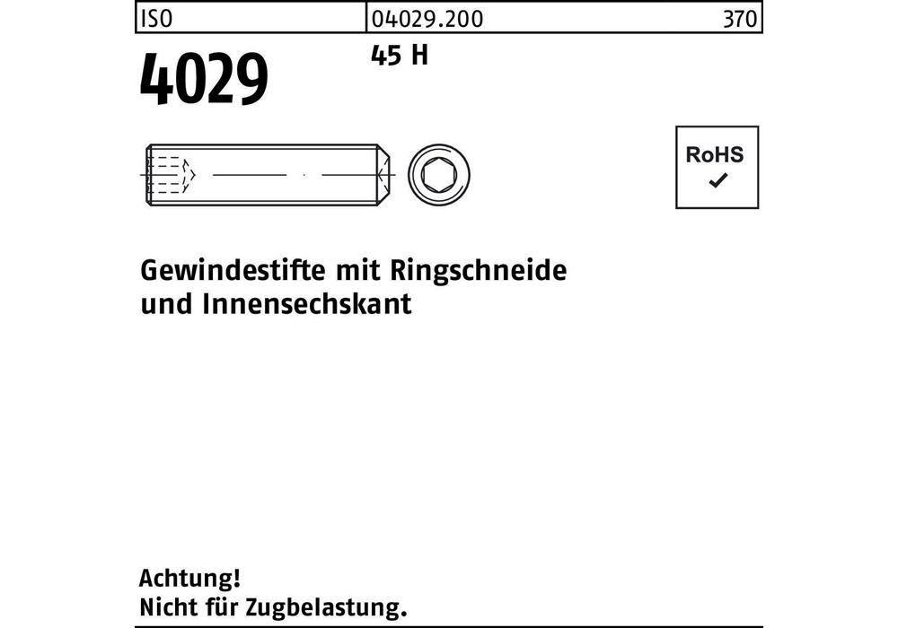 Reyher Gewindestift ISO 4029 Рингшнейде/Иннен-6-кант, M 3 x 3, 45 Ч