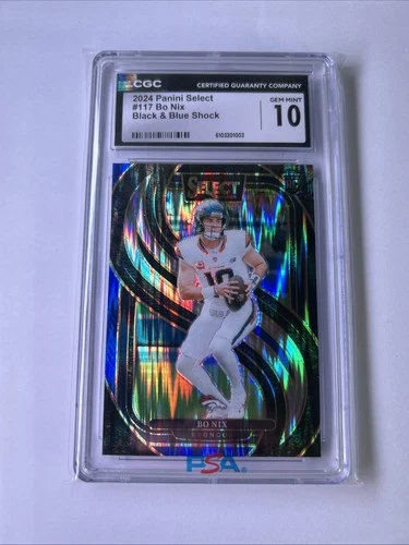 2024 Panini Select - CGC 10 Premier Level Bo Nix #117 Red & Blue Shock Prizm RC