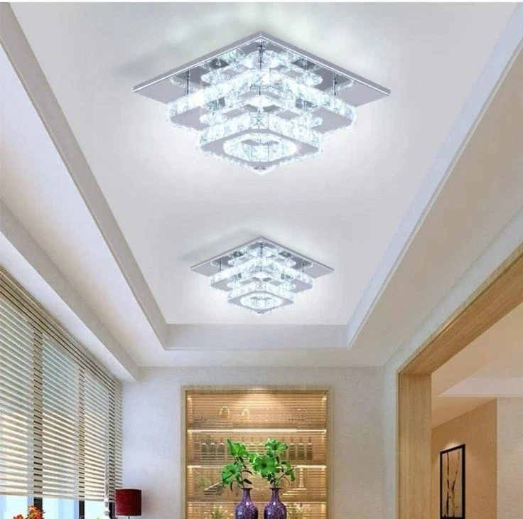 Mini araña LED cristal luz de techo 2 capas montaje empotrado luz de techo... Foto 2 de 4