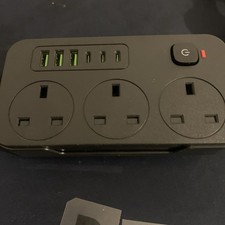 Power Strip Extension Lead 3 Way 6 USB /C Ports Black Multi Plug 2M Cord 3250W