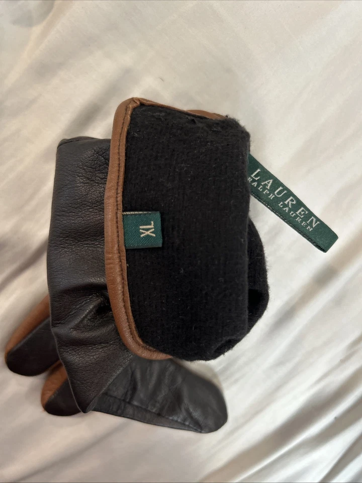 Guantes para mujer vintage LAUREN Ralph Lauren de cuero negro marrón talla X-grande Foto 4 de 4