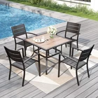 5 PCS Patio Dining Set Outdoor Wood Table Metal Chair Furniture Set for Garden