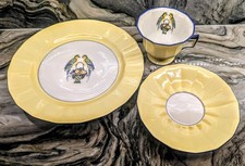 Antique 1910 Limoges T&V Tea Trio Cup Saucer Plate Yellow Parrot Birds France