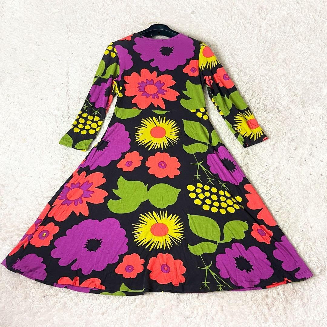 marimekko a line dress MARIMEKKO Knit Dresss A-line Aretta Tasaraita Black & White Cotton Pockets S NEW