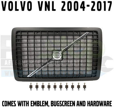 Front Hood Radiator Grille Volvo VNL 2004-2017 Black Emblem Bug Screen Hardware
