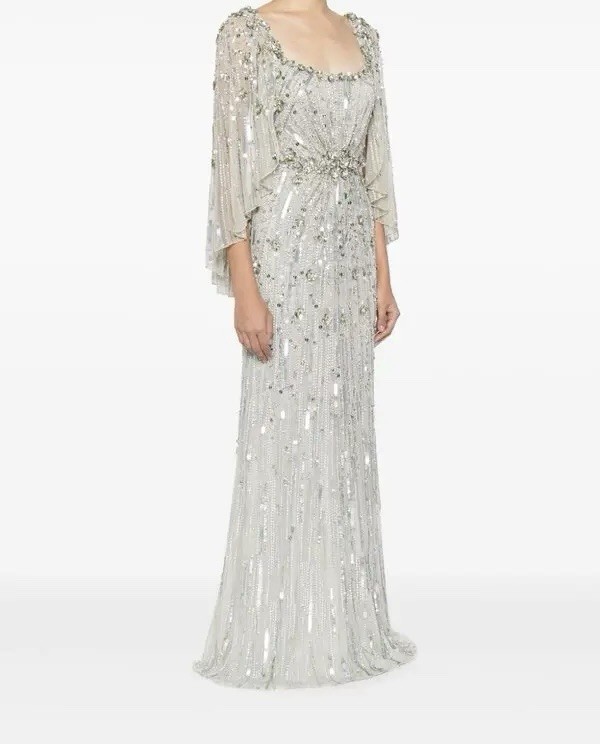 Jenny Packham クリスタルティアラ Jenny Packham Ines Crystal Sequined Flare-Sleeve Gown