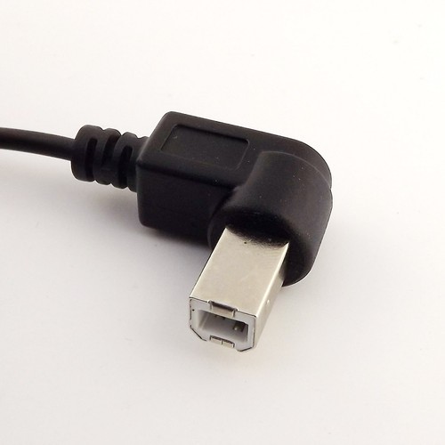 5ft Spiral Coiled Right Angled USB 2.0 Type B Male to USB A Male Adapter Cable - Picture 3 of 5