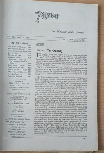 MOTOR MAGAZINE 9TH JANUARY 1952 VINTAGE CAR MOTORING FREE POSTAGE - Picture 2 of 2