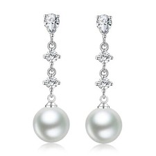10mm White Pearl Drop Earrings for Women Bridal Wedding Jewelry - 14K Silver ...