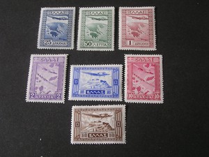 GREECE-SCOTT-C15-C21-7-COMPLETE-SET-1933-AIR-POST-PLANE-OVER-ACROPOLIS-MNH