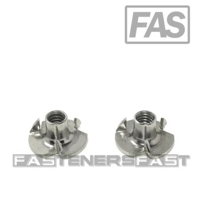 (25) Stainless Steel T-Nut 8-32 x 1/4 3 Prong 18-8 - Fast Free Shipping