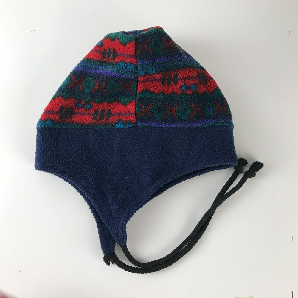 Vintage LL Bean Colorful Pattern Winter Hat Ear Flaps Made USA Red