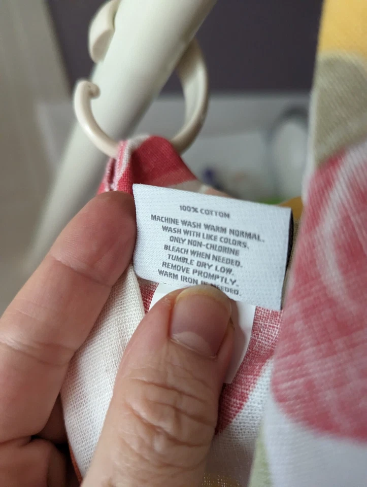 CORTINA DE DUCHA 100% ALGODÓN ROJO, AMARILLO, CORAL Y VERDE Foto 3 de 3