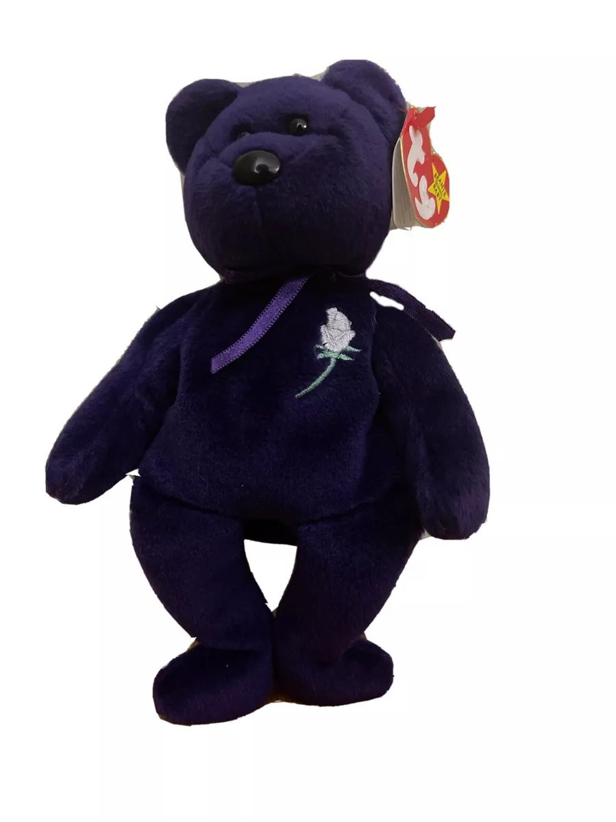 ty Beanie Baby Princess Diana 1997 Purple Bear w White Rose P.E