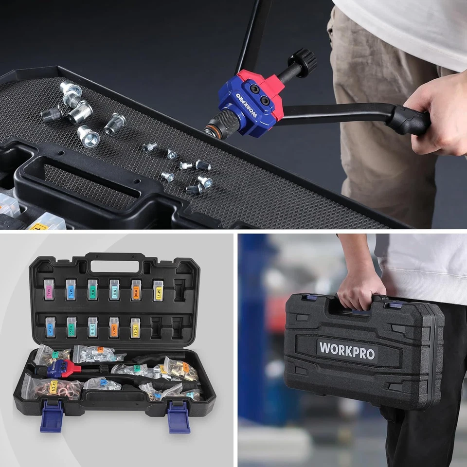 165 peças/185 peças 16" kit de ferramentas porca de rebite mandris métricos e SAE rebite manual rebite com estojo - Imagem 4 de 4