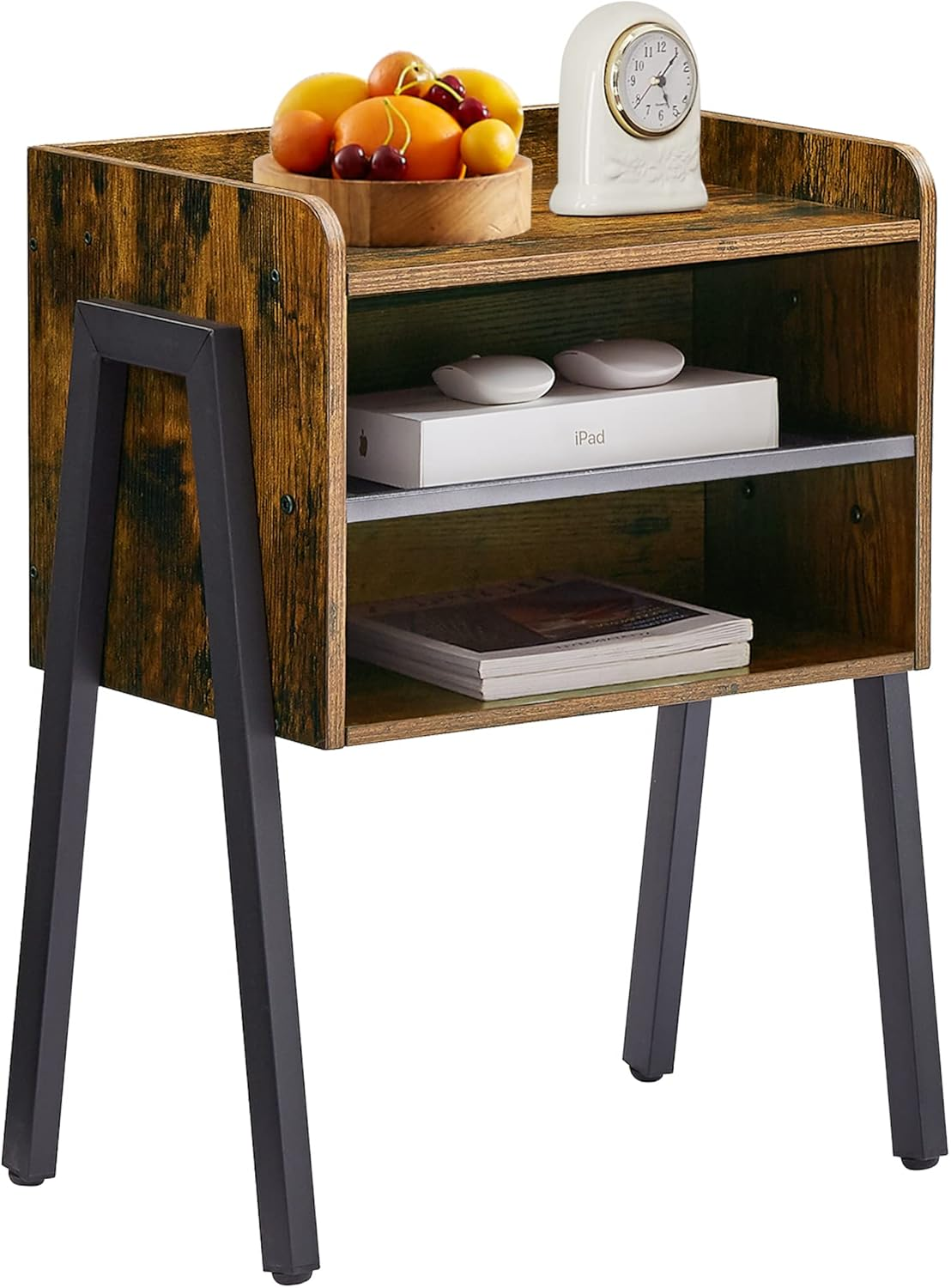 Industrial Nightstand with 2-Tier Open Shelving Stackable Accent End Table-image